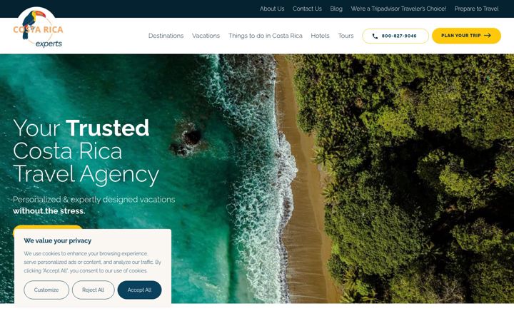 Screenshot of costaricaexperts.com