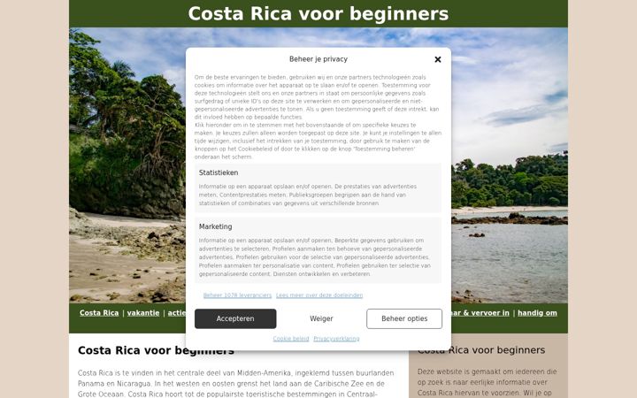 Screenshot of costaricavoorbeginners.nl
