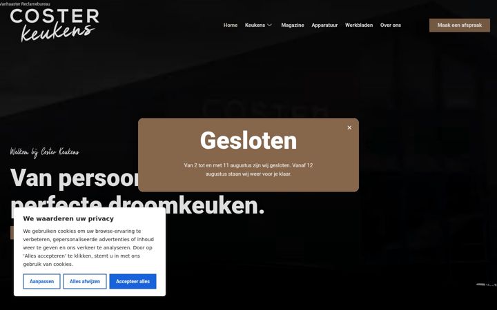 Screenshot of costerkeukens.nl