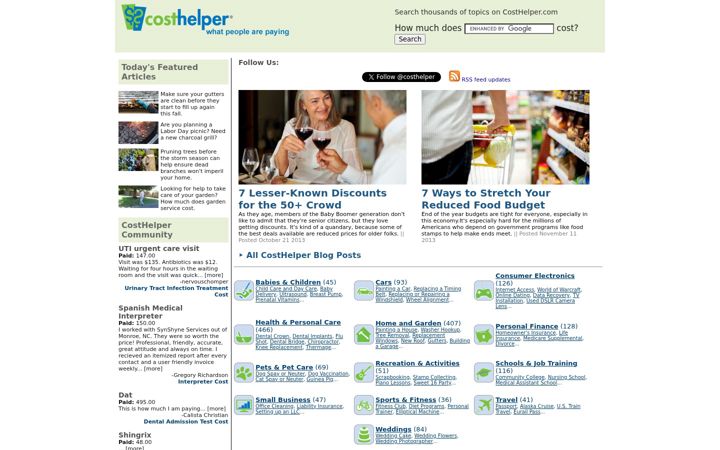 Screenshot of costhelper.com