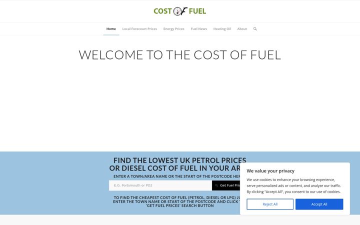 Screenshot of costoffuel.co.uk
