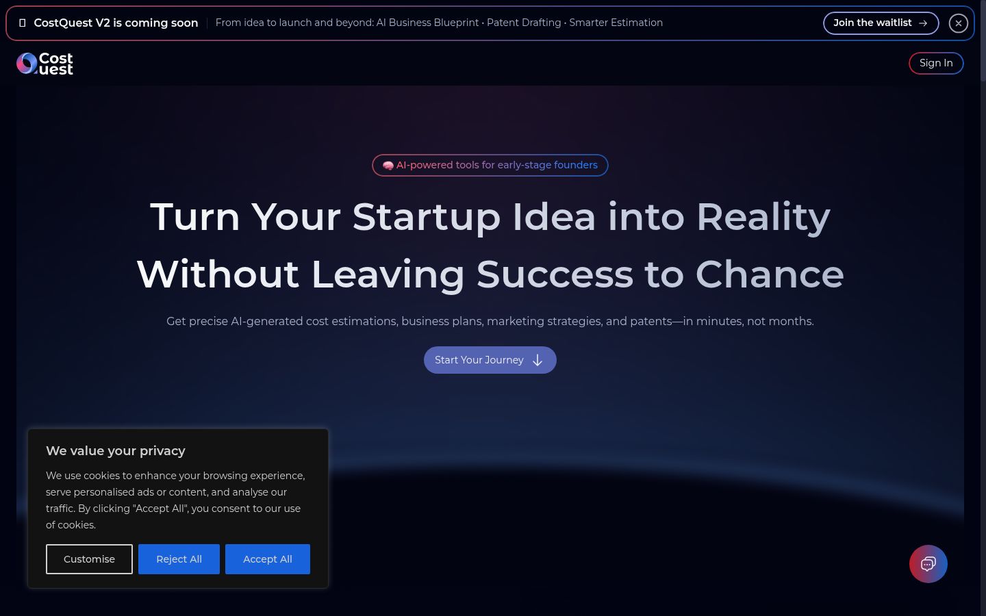 Screenshot del banner di consenso mostrato prima di qualsiasi interazione