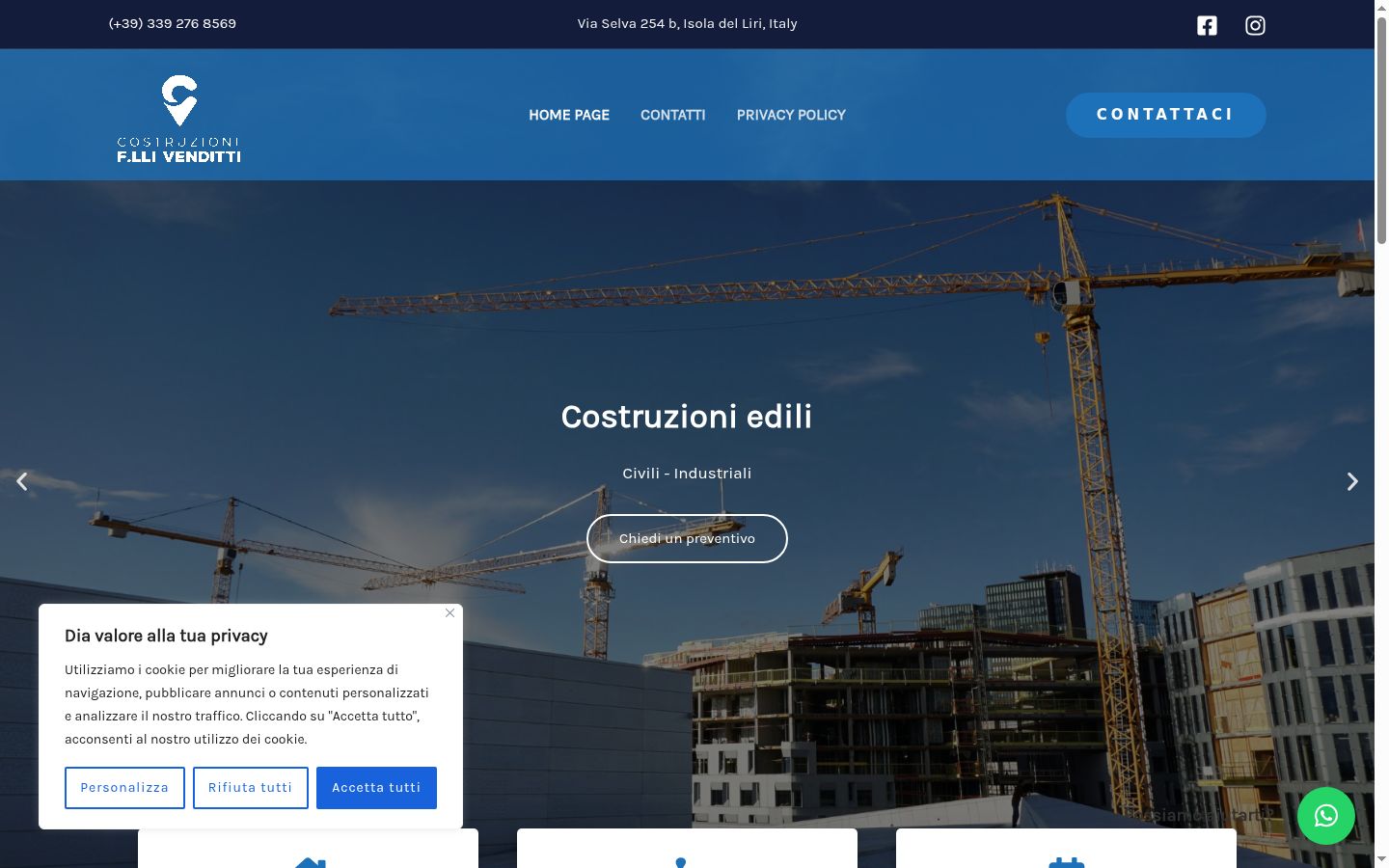 Screenshot del banner di consenso mostrato prima di qualsiasi interazione
