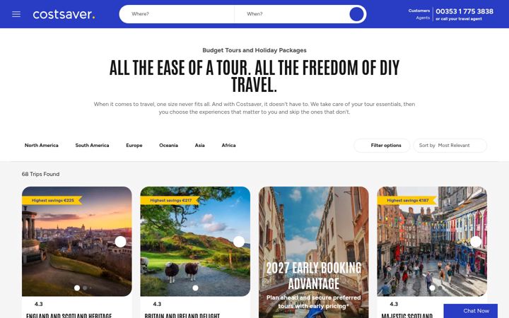 Screenshot of costsavertour.com