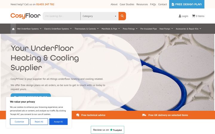 Screenshot di cosy-floor.co.uk