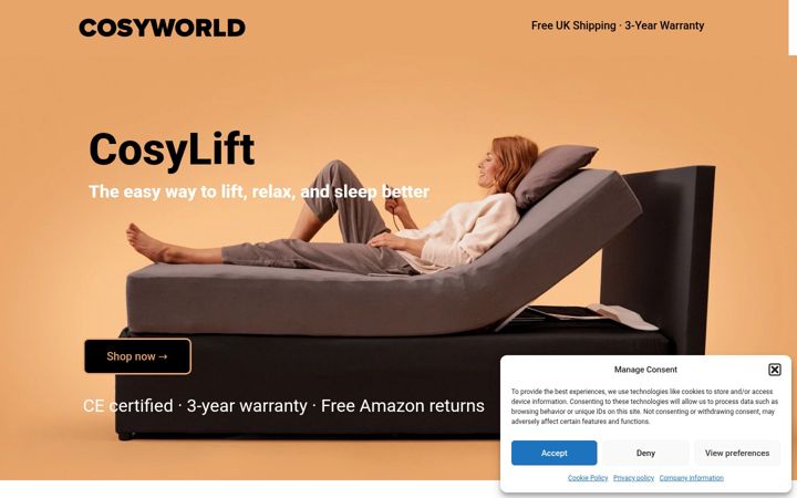 Skærmbillede af cosylift.co.uk