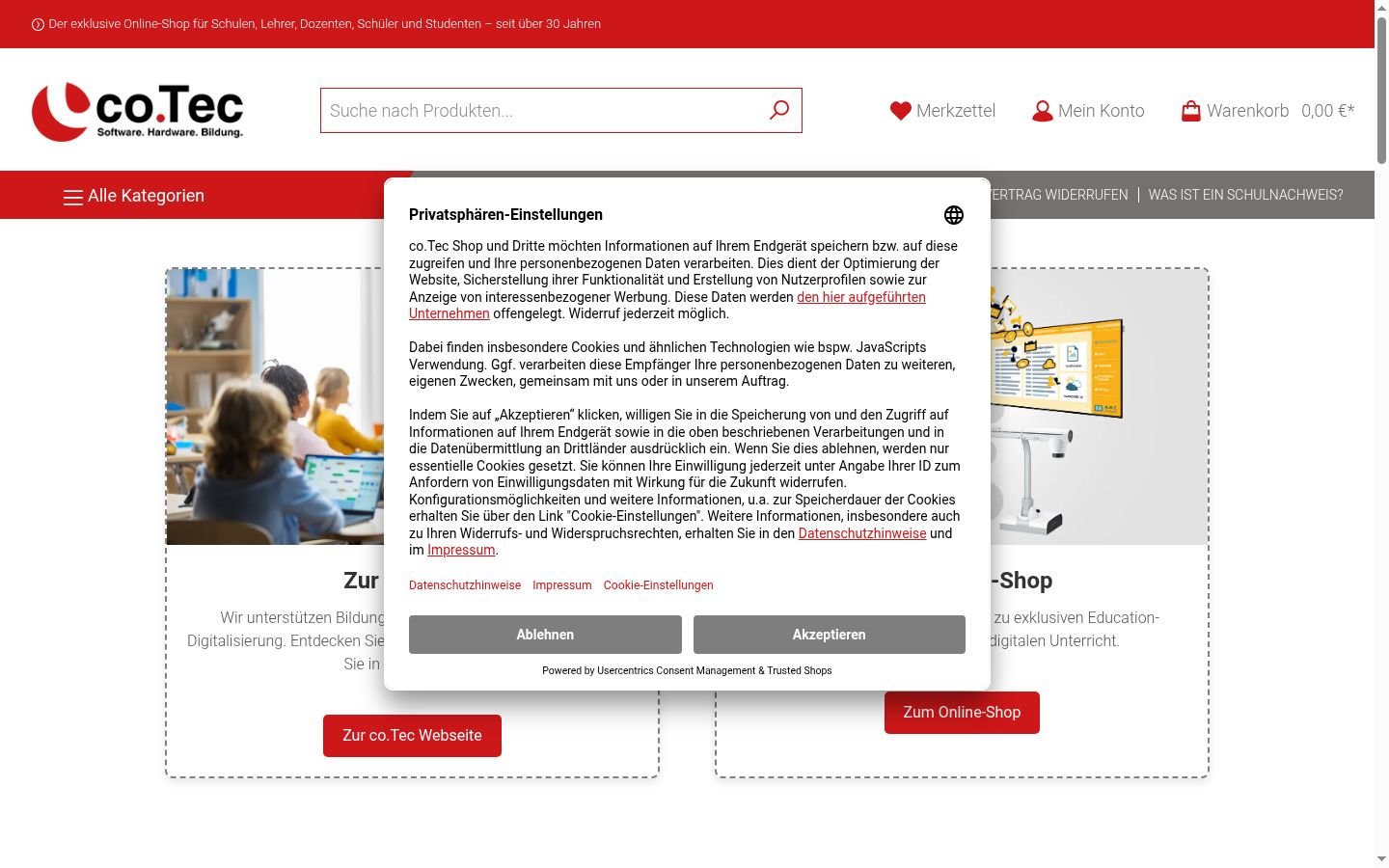 Screenshot of the consent banner shown before any interaction