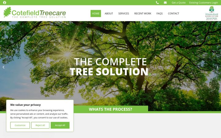 Screenshot of cotefieldtreecare.co.uk