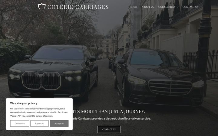 Skærmbillede af coteriecarriages.co.uk