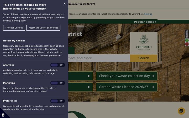 Screenshot of cotswold.gov.uk