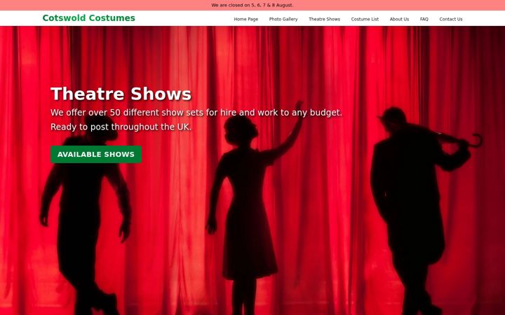Screenshot of cotswoldcostumes.com