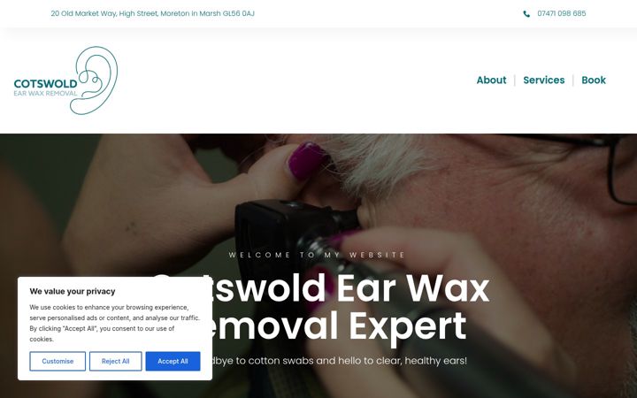 Ekrānuzņēmums no cotswoldearwaxremoval.co.uk