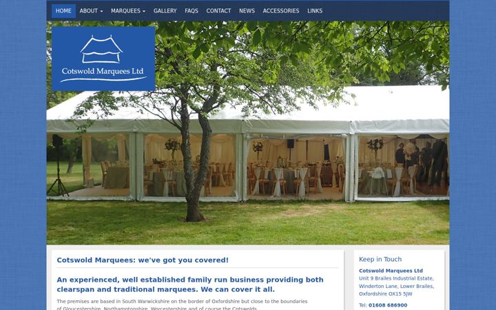 Screenshot of cotswoldmarquees.co.uk
