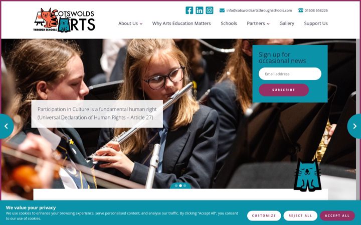 Screenshot of cotswoldsartsthroughschools.com