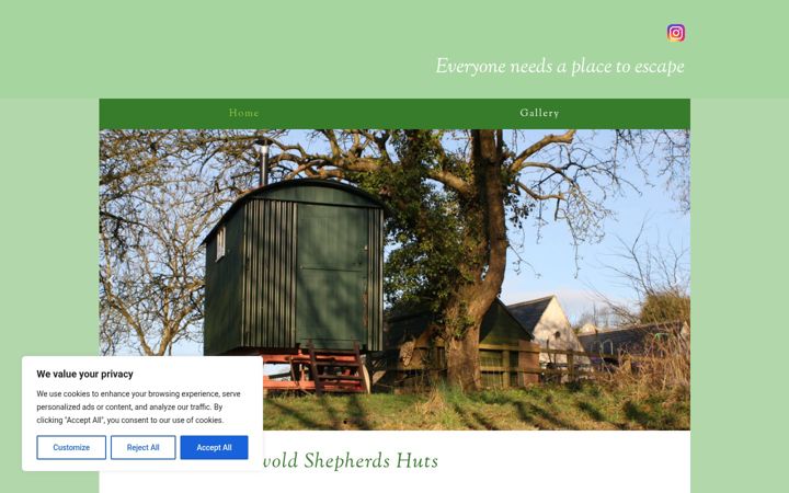 Skjermbilde av cotswoldshepherdshuts.co.uk