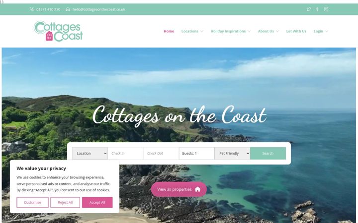 Screenshot of cottagesonthecoast.co.uk