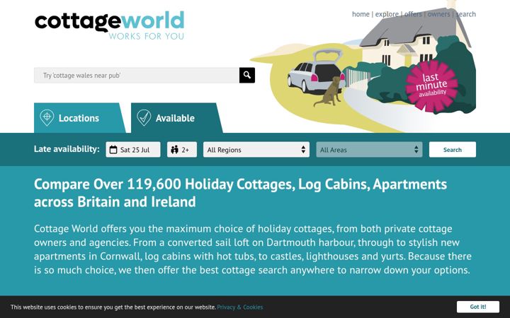 Captură de ecran a cottageworld.com