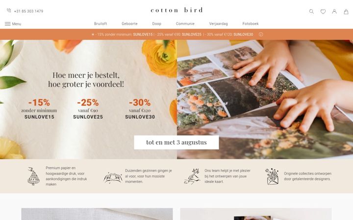 Skærmbillede af cottonbird.nl