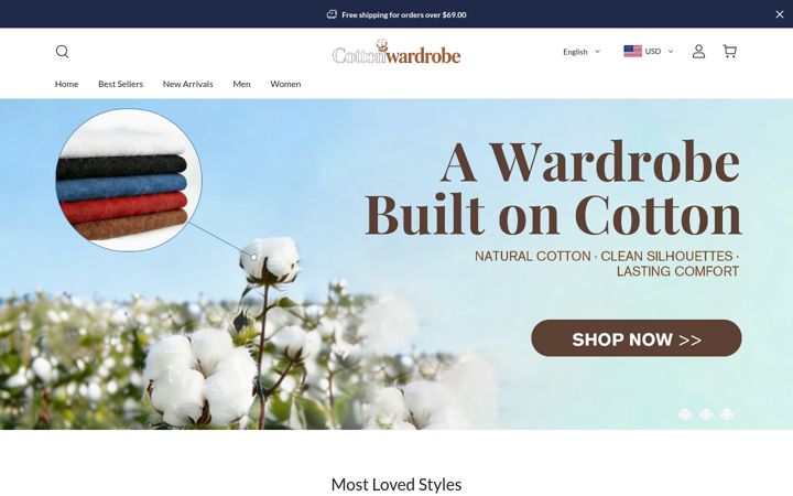 Screenshot of cottonwardrobe.com