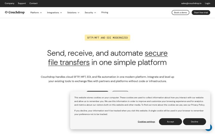 Screenshot von couchdrop.io