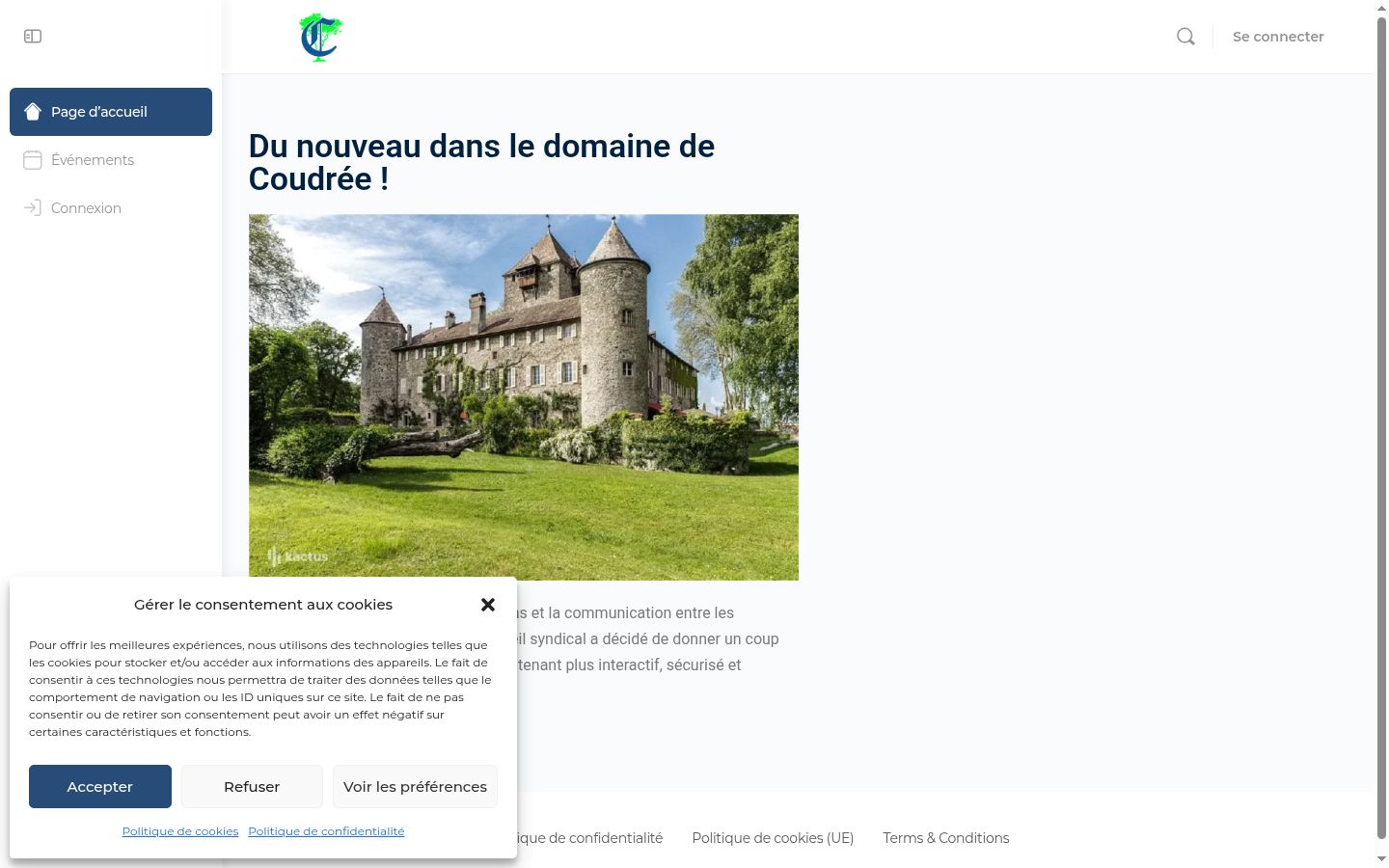 Captura de ecrã do banner de consentimento apresentado antes de qualquer interação