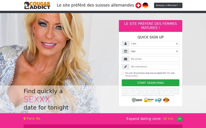 Screenshot of cougar-addict.ch