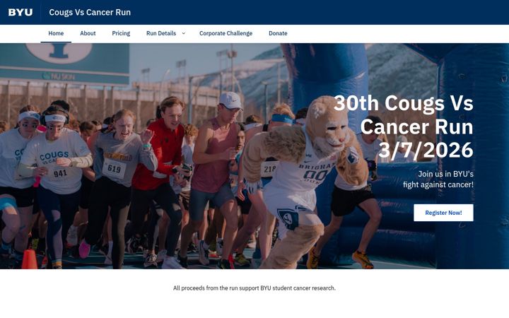 Screenshot of cougsvscancer.byu.edu
