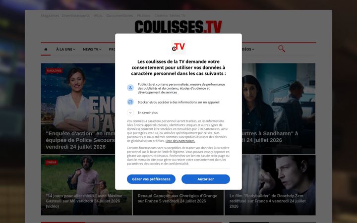 Screenshot stránky coulisses-tv.fr