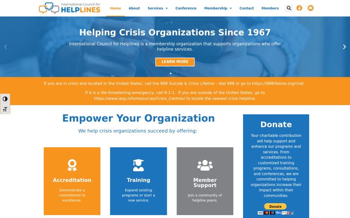 Snímek obrazovky councilforhelplines.org