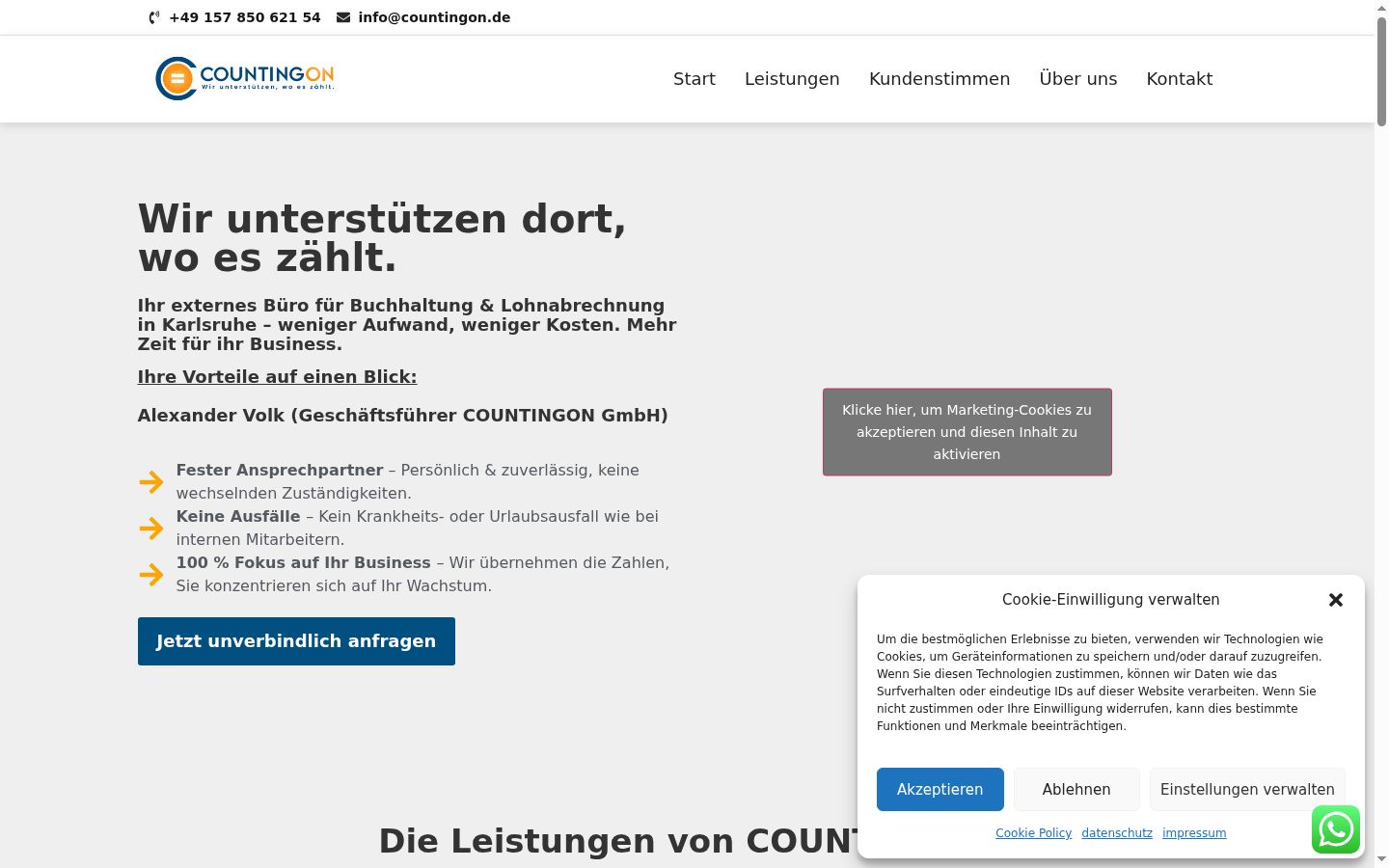 Screenshot del banner di consenso mostrato prima di qualsiasi interazione