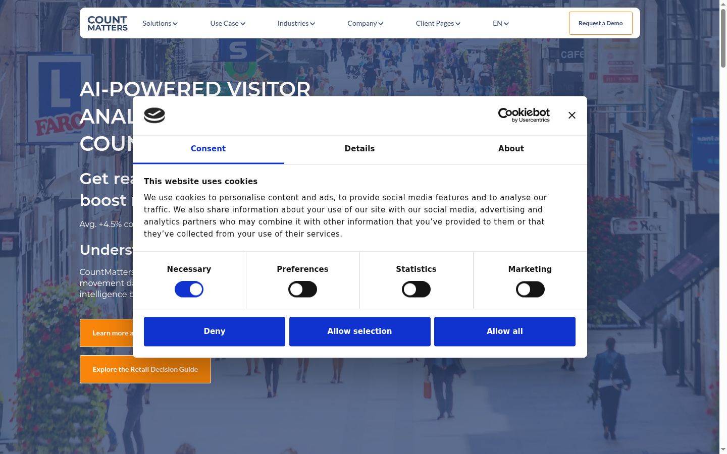 Screenshot del banner di consenso mostrato prima di qualsiasi interazione
