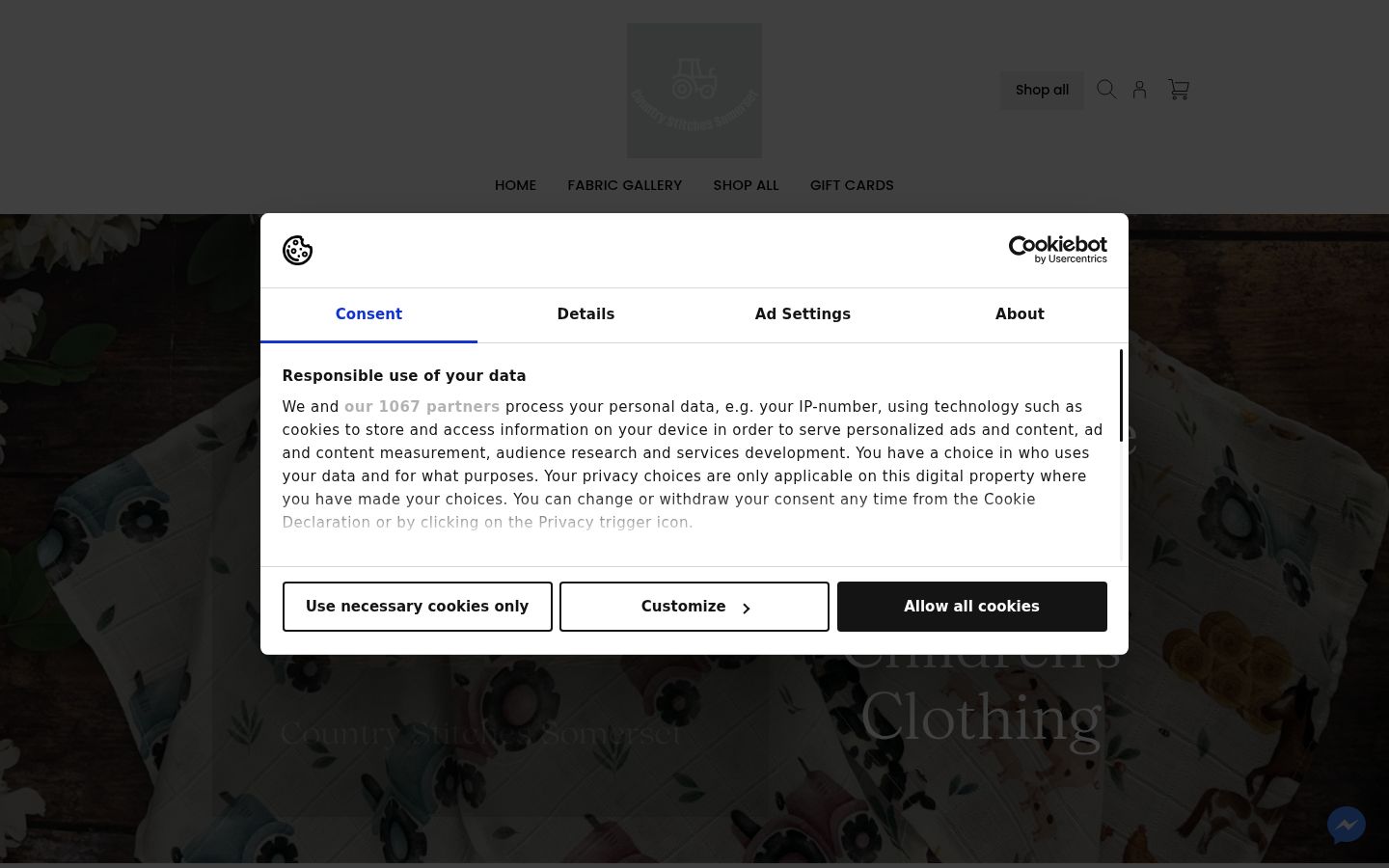 Captura de pantalla del banner de consentimiento mostrado antes de cualquier interacción