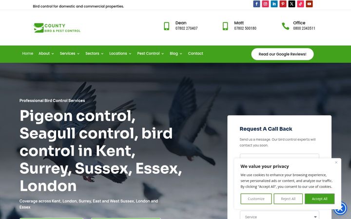 Screenshot ta' countybirdcontrol.co.uk