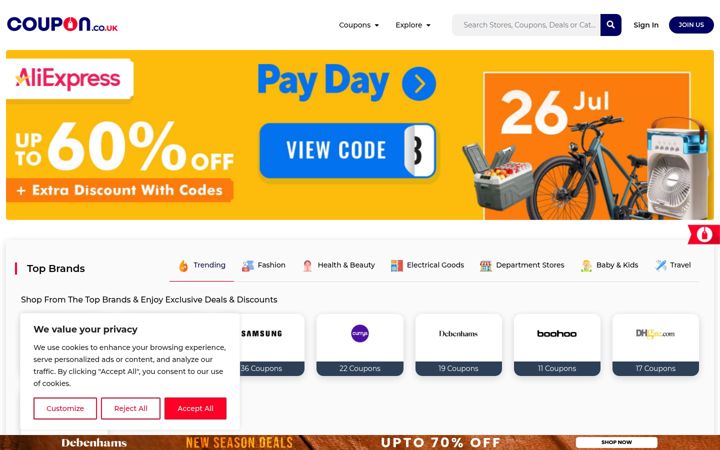 Screenshot of coupon.co.uk