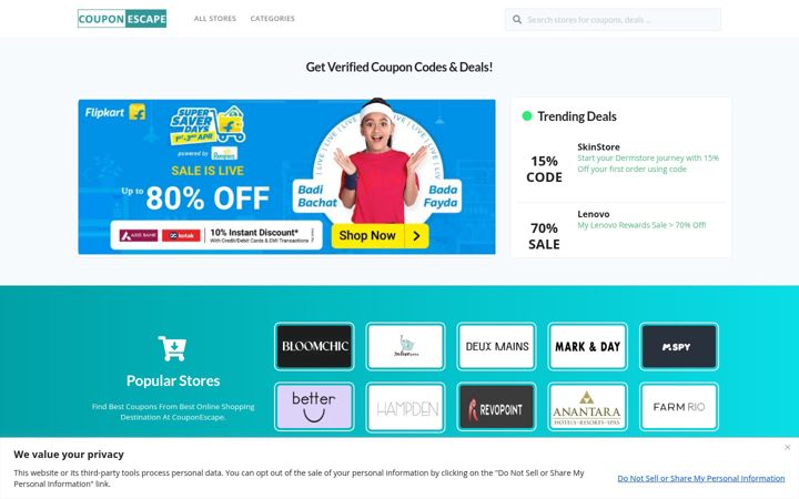 Screenshot of couponescape.com