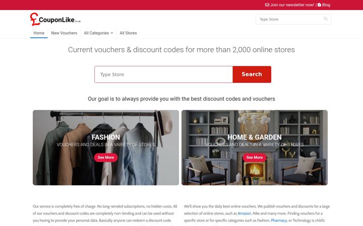 Screenshot of couponlike.co.uk