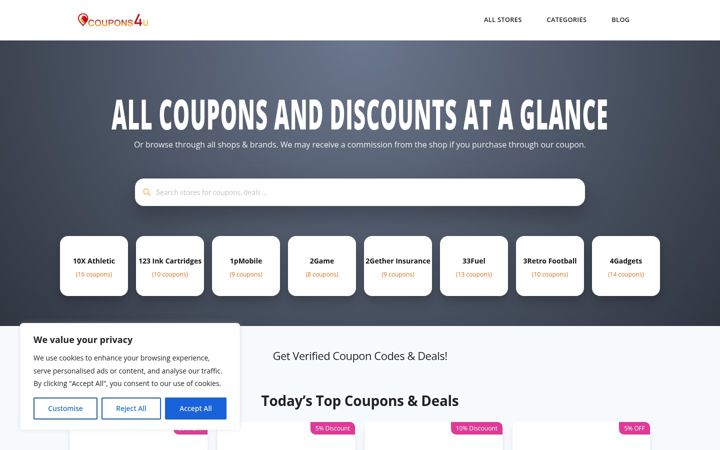 Screenshot of coupons4u.co.uk