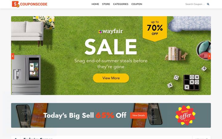 Screenshot of couponscode365.com