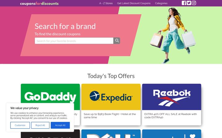 Screenshot of couponsfordiscounts.com