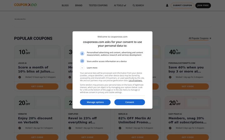 Screenshot of couponxoo.com