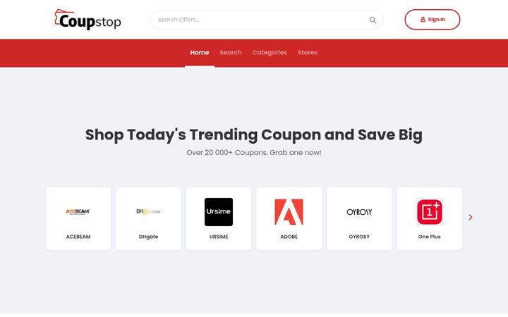 Screenshot of coupstop.com