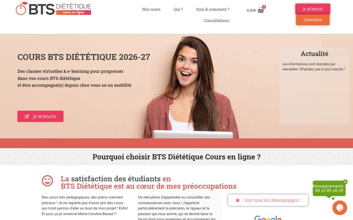 Captură de ecran a cours-bts-dietetique.fr