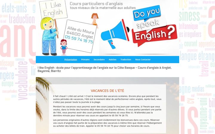 Screenshot of cours-d-anglais-cotebasque.fr