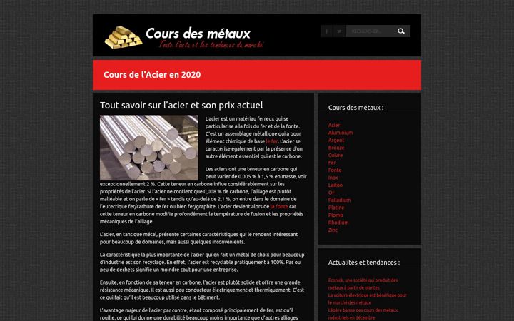 Screenshot of coursdesmetaux.net
