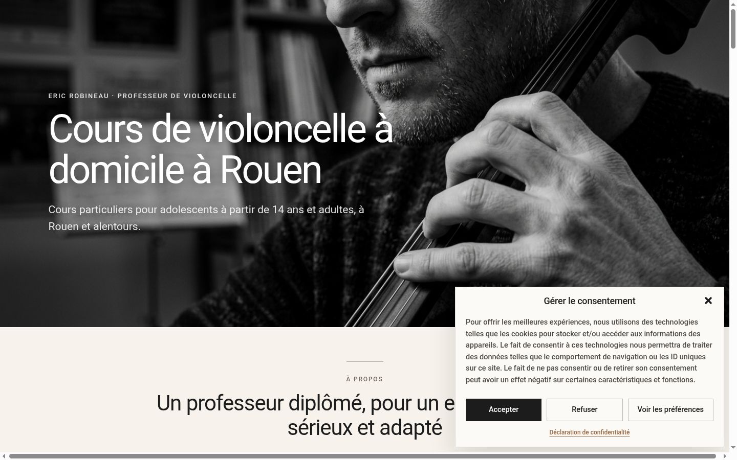 Capture d'écran de la bannière de consentement affichée avant toute interaction