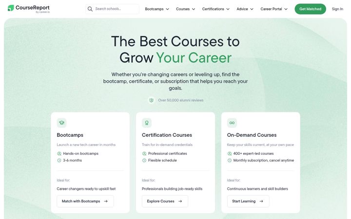 Screenshot of coursereport.com