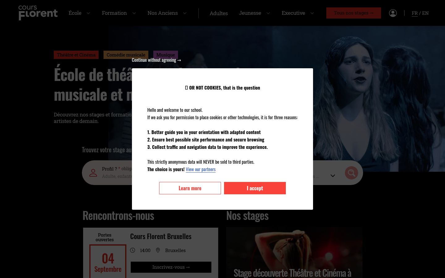 Sutikimo reklamjuostės, rodytos prieš bet kokią sąveiką, ekrano kopija