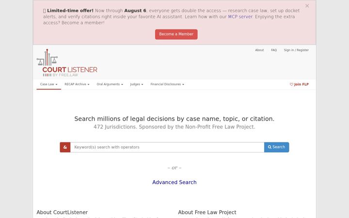 Screenshot di courtlistener.com