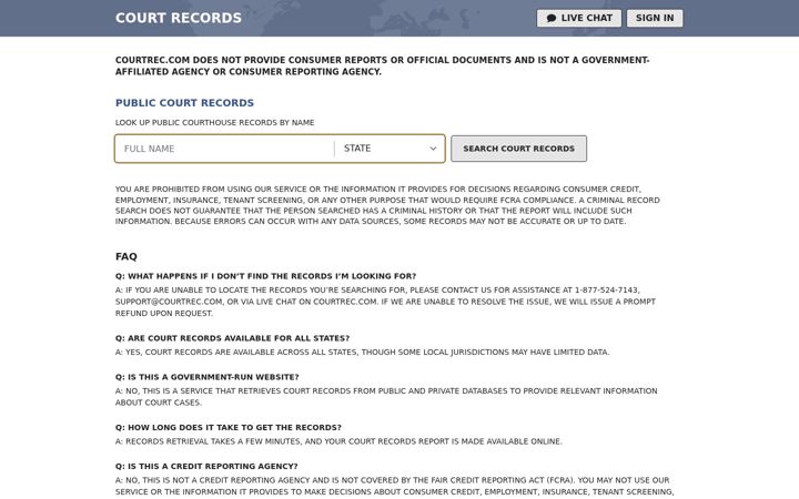 Screenshot of courtrec.com