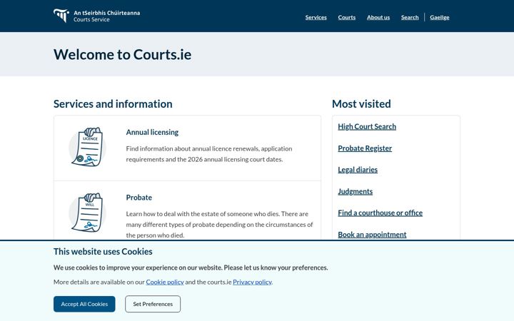 Screenshot of courts.ie